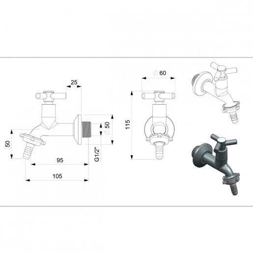 Torneira de Parede para Tanque / Jardim com Bico One Celite